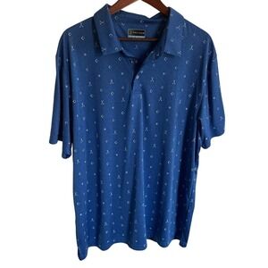 PGA Tour Mens XXL Blue Geometric Golf Club Print Performance Polo Shirt